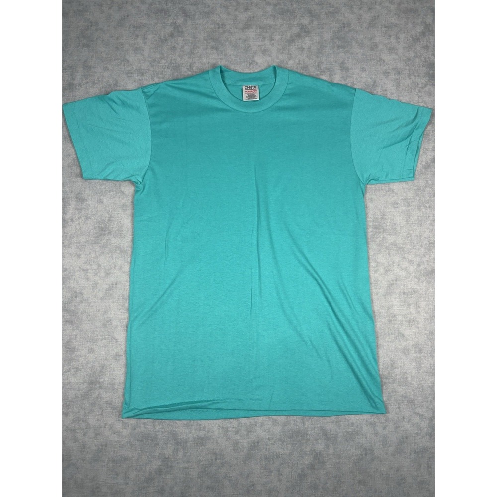Vintage 90s Oneita Power 50 Plus Blank T Shirt Large Teal Single Stitch 60/40